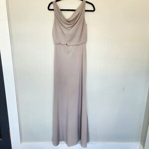 Jenny Yoo Bridesmaid Maxi Dress Cowl Neck Sleeveless Madelyn Taupe Beige Size 4